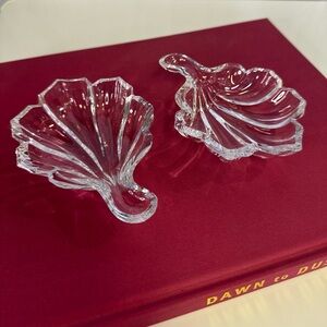 Vtg Baccarat Crystal FEUILLE 2 Pc Set Leaf Nut Dish Candy Trinket Bowl *as is*